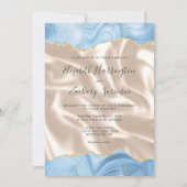 Invitation Bébé Bleu Or Agate Mariage en soie ivoire (Devant)