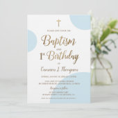 Invitation Bébé bleu or Baptême garçon 1er anniversaire Invit (Debout devant)