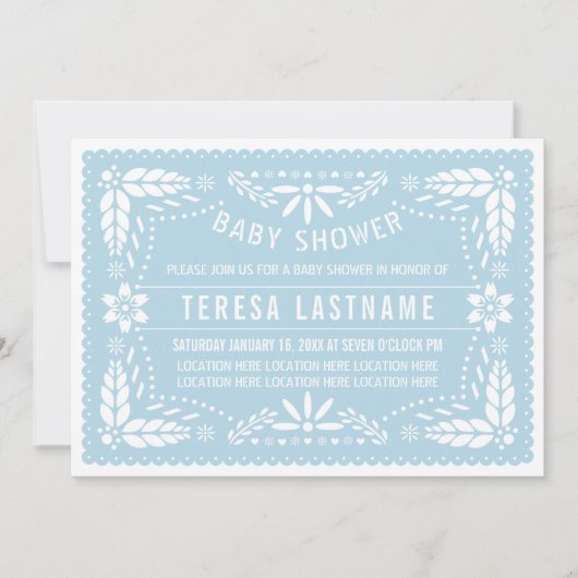 Invitation Bébé bleu papel picado mexicain bébé douche (Devant)