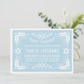 Invitation Bébé bleu papel picado mexicain bébé douche (Debout devant)