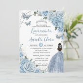 Invitation Bébé Bleu Papillons Floraux Princesse QUINCEAÑERA (Debout devant)