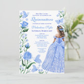 Invitation Bébé Bleu Papillons Princesse Photo Quinceanera (Debout devant)