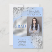 Invitation Bébé Bleu Parties scintillant argent Diplôme photo (Devant)