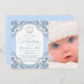 Invitation Bébé Bleu Prince Baptême (Devant / Derrière)