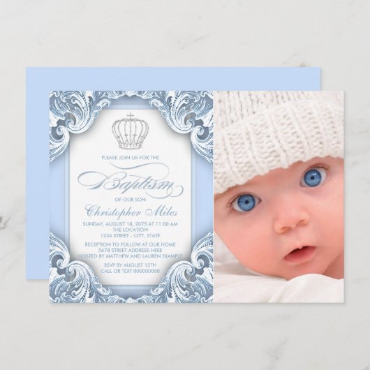 Invitation Bébé Bleu Prince Baptême (Devant / Derrière)