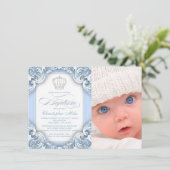 Invitation Bébé Bleu Prince Baptême (Debout devant)