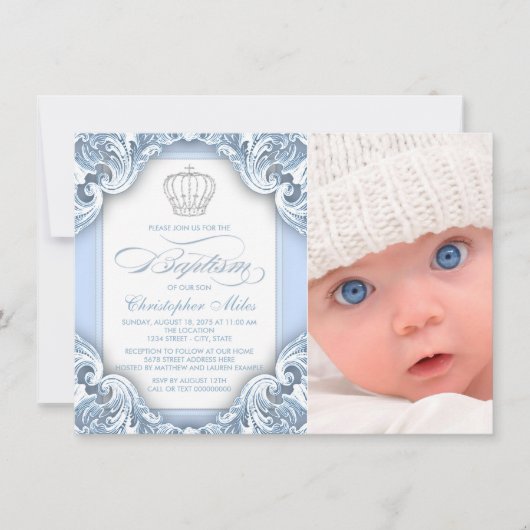 Invitation Bébé Bleu Prince Baptême (Devant)