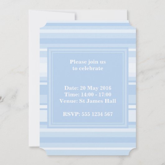 Invitation Bébé bleu rayures simple élégant (Dos)