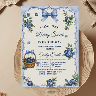 Invitation Bébé Bleu Sucré aux Fruits Baby shower Bleuet