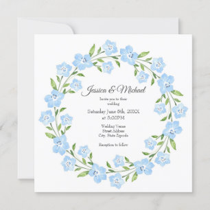 Invitation Bébé bleu yeux aquarelle Floral Wreath