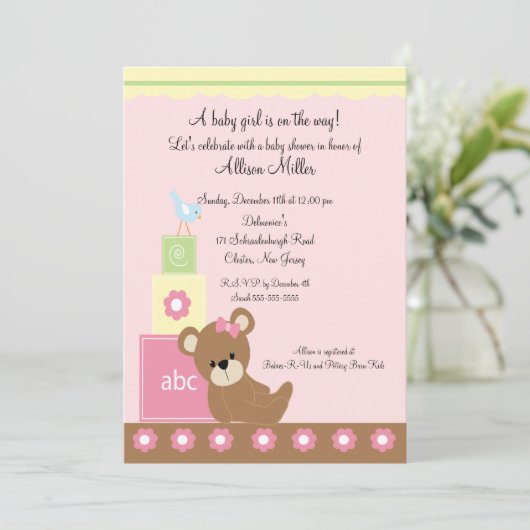 Invitation Bébé Blocage Bébé Fille Douche (Debout devant)