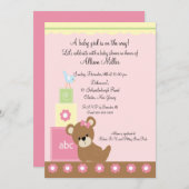 Invitation Bébé Blocage Bébé Fille Douche (Devant / Derrière)