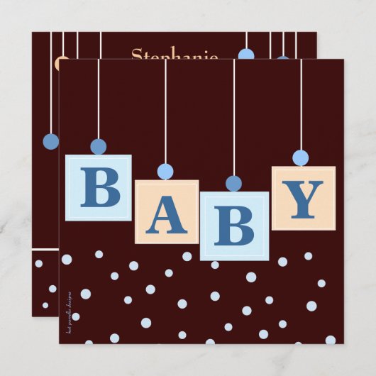 Invitation BÉBÉ Blocs Baby shower Bleu Garçon (Devant / Derrière)