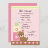 Invitation Bébé Blocs Bébé Fille Douche (Devant / Derrière)