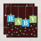 Invitation BÉBÉ Blocs Blue Green Boy Baby shower (Devant / Derrière)