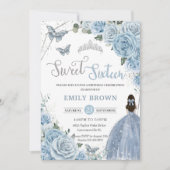 Invitation Bébé Blue Floral Papillons Princesse Sweet 16 (Devant)