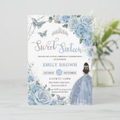 Invitation Bébé Blue Floral Papillons Princesse Sweet 16 (Debout devant)