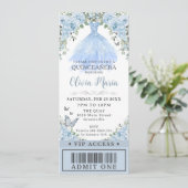 Invitation Bébé Blue Floral robe Quinceañera VIP Ticket (Debout devant)