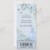 Invitation Bébé Blue Floral robe Quinceañera VIP Ticket (Dos)