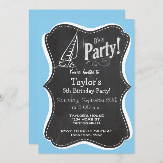 Invitation Bébé Blue Voile (Devant / Derrière)