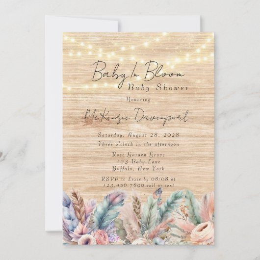 Invitation Bébé Boho Dans Le Baby shower Bloom (Devant)