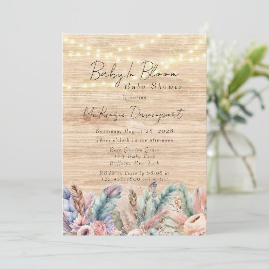 Invitation Bébé Boho Dans Le Baby shower Bloom (Debout devant)