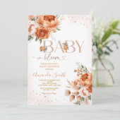 Invitation Bébé Boho En Fleur Brûlé Baby shower Floral Orange (Debout devant)
