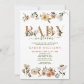 Invitation Bébé Boho en Fleur Fête de Naissance Bébé Fille (Devant)