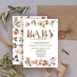Invitation Bébé Boho en Fleur Fête de Naissance Bébé Fille