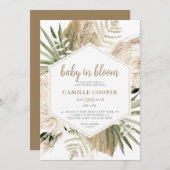 Invitation Bébé Boho En Fleur Pampas Herbe (Devant / Derrière)