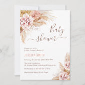 Invitation Bébé Boho Rose Floral Pampas Baby shower en herbe (Devant)
