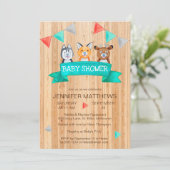 Invitation Bébé Bois Animaux Aquarelle Baby shower (Debout devant)