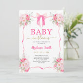 Invitation Bébé boule rose chaud en fleur Baby shower fille (Debout devant)