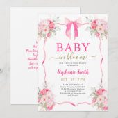 Invitation Bébé boule rose chaud en fleur Baby shower fille (Devant / Derrière)