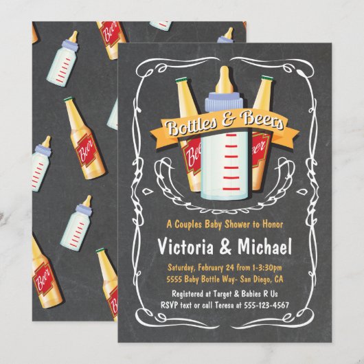 Invitation Bébé Bouteilles et bières Baby shower Chalkboard (Devant / Derrière)