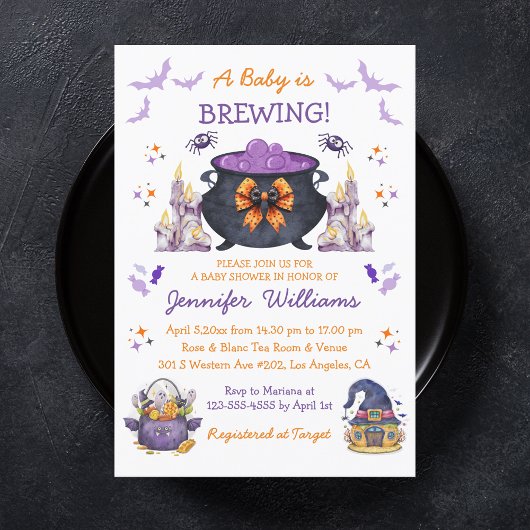 Invitation bébé brassage halloween baby shower neutre