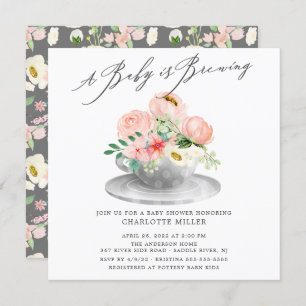 Invitation Bébé brassage Pies roses Floral Baby Tea Invita