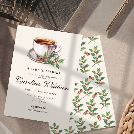 Invitation Bébé brasse Baby shower brun café