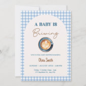 Invitation Bébé brasse Baby shower café bleu En vichy (Devant)