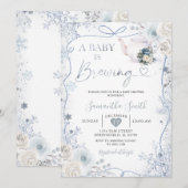 Invitation Bébé brasse Baby shower neige hivernal Bow ruban (Devant / Derrière)