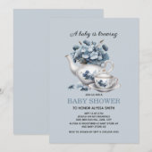 Invitation Bébé brasse Bleu Floral Bébé Garçon (Devant / Derrière)