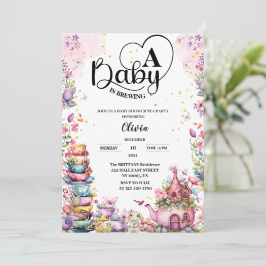 Invitation bébé brasse du baby shower de thé en or rose (Debout devant)