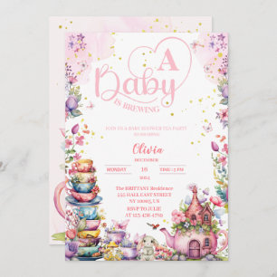 Invitation bébé brasse du baby shower de thé en or rose