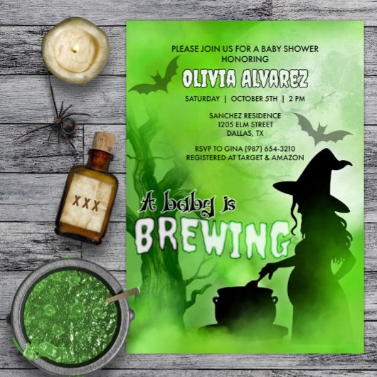 Invitation Bébé brasse Éffrayante sorcière Baby shower d'Hall