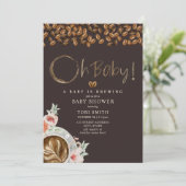Invitation Bébé brasse Oh Bébé café foncé Douche florale (Debout devant)