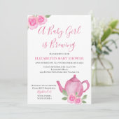 Invitation Bébé brasse Pink Teapot Girl Baby shower (Debout devant)