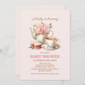 Invitation Bébé brasse rose floral bébé fille (Devant / Derrière)