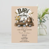 Invitation Bébé brasse Rustique Tea Kettle Peach Douche (Debout devant)
