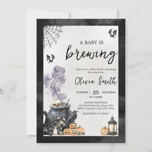Invitation Bébé brasse sorcière Baby shower Cauldron (Devant)