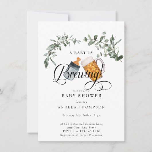 Invitation Bébé brasser | Baby shower aquarelle (Devant)